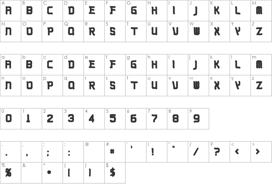 Kobajashi font character map preview