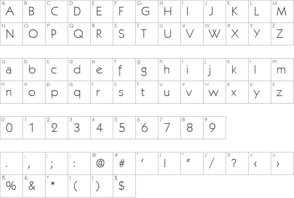 Koblenz-Xlight font character map preview