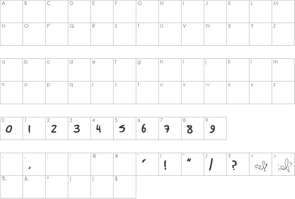 Koby font character map preview