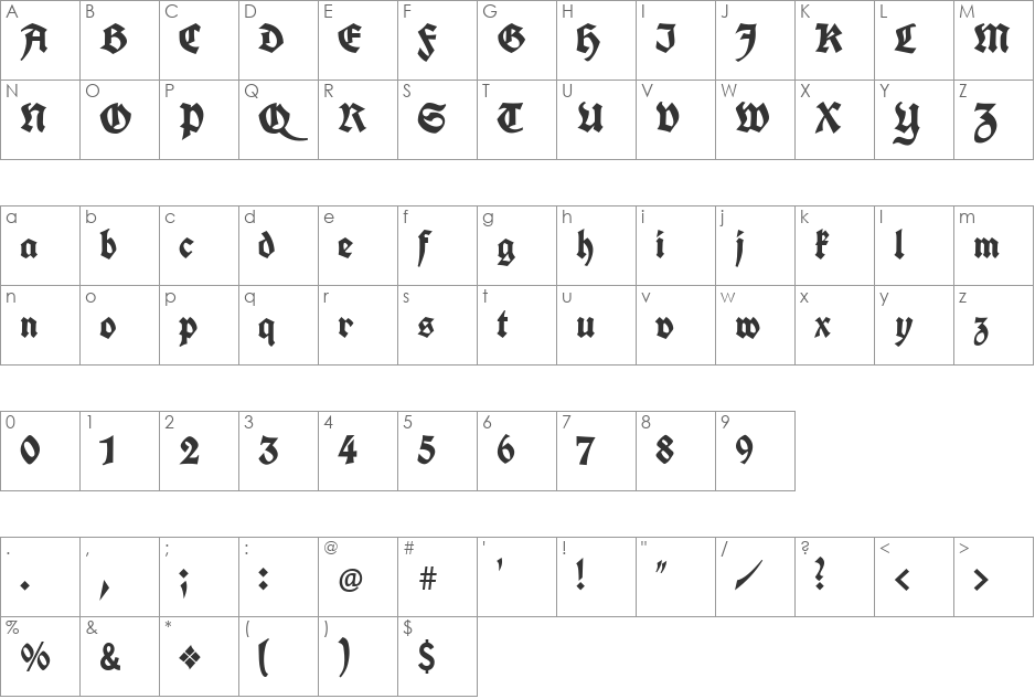 Koch Fette Deutsche Schrift UNZ1A font character map preview