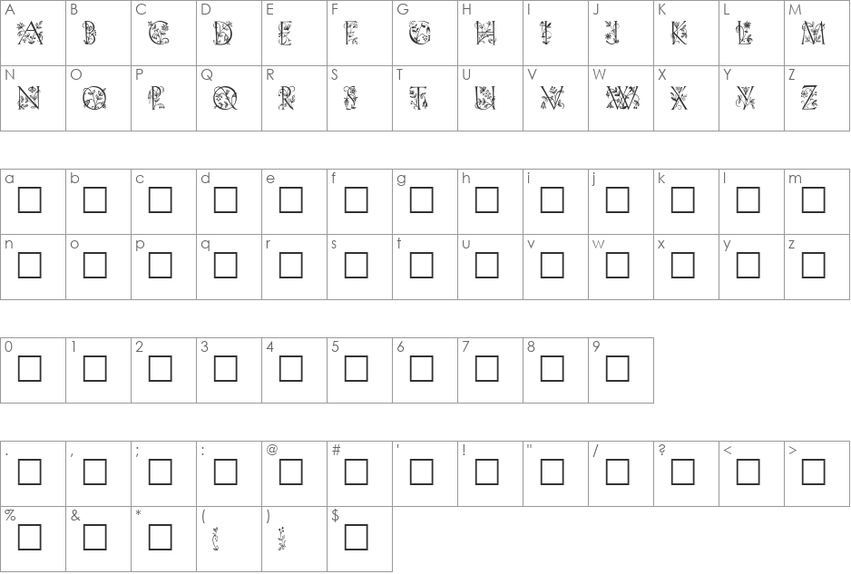 Koch Initialen font character map preview