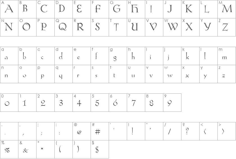Koch-Antiqua Zier font character map preview