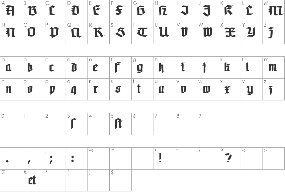 Koch-Defrag font character map preview