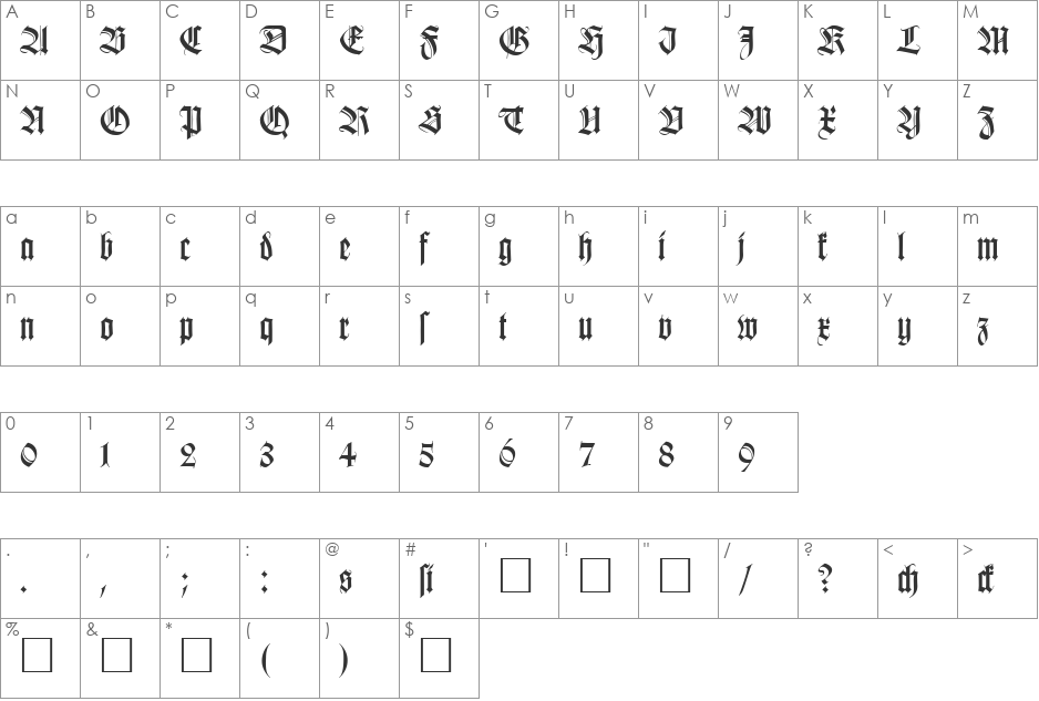 KochFraktur DB font character map preview