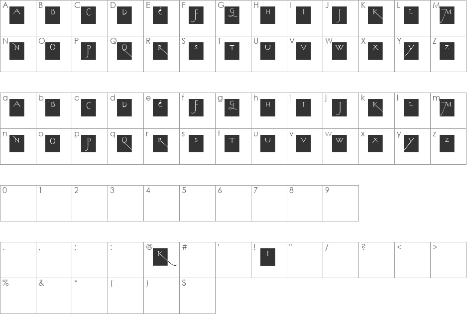 KochsLongCapsSquares font character map preview