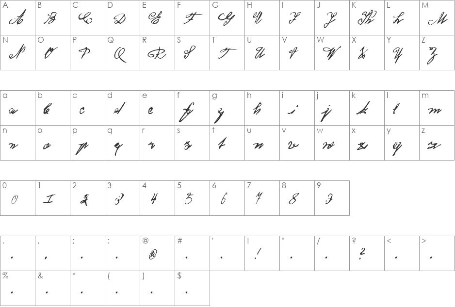 Koenigsbrueck font character map preview