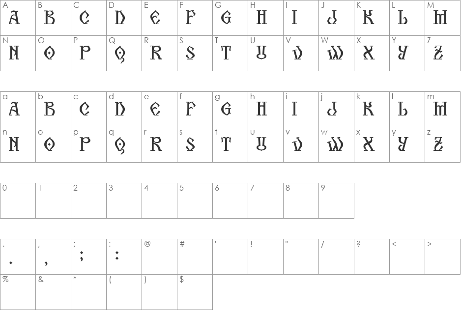 KogaionESS font character map preview