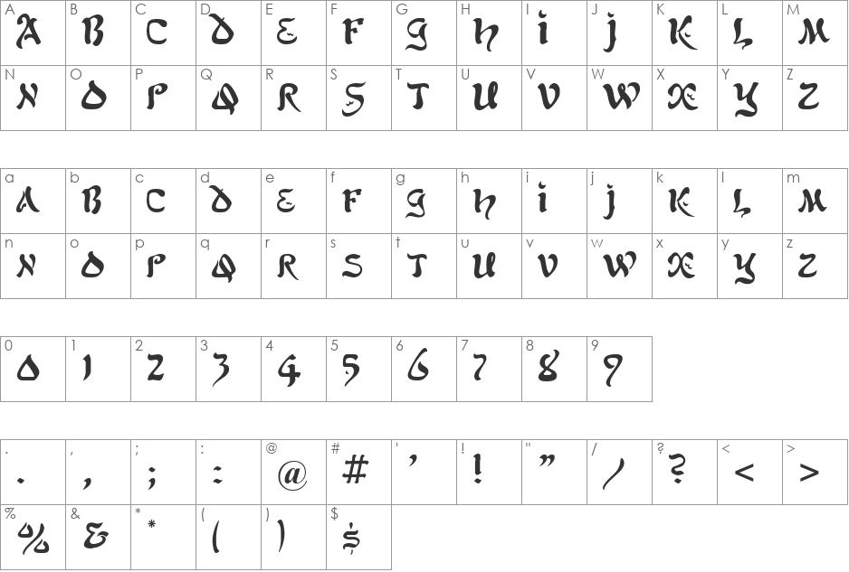 Kohelet font character map preview