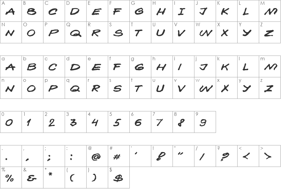 Kokan font character map preview