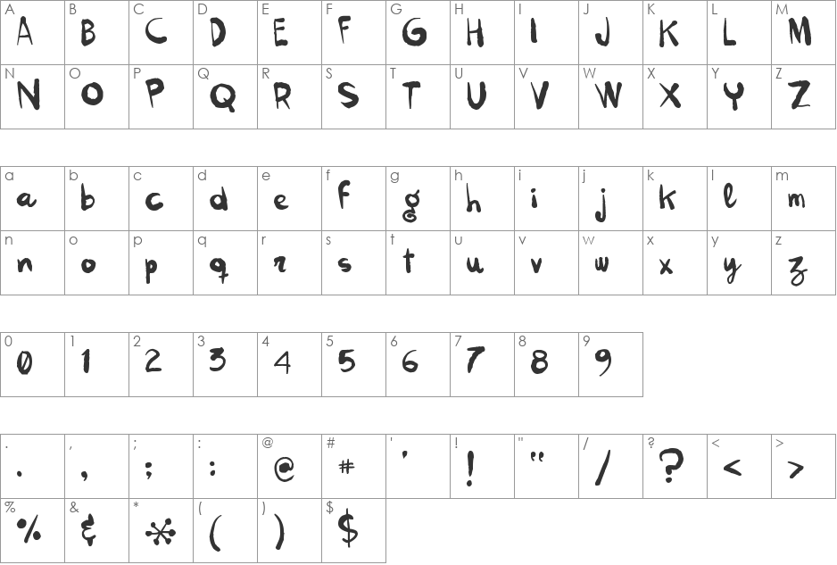kokekoko font character map preview