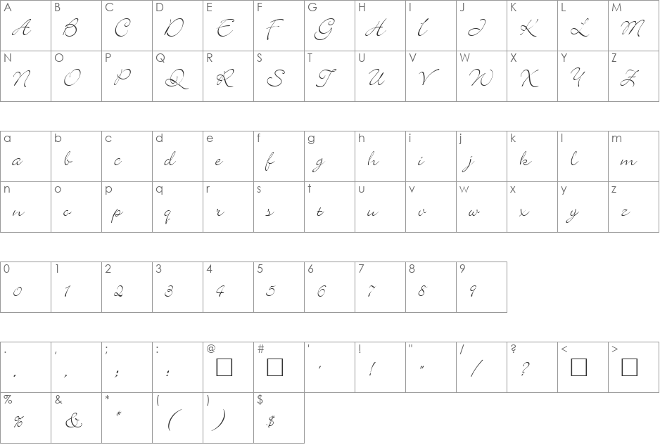 Kolibri font character map preview