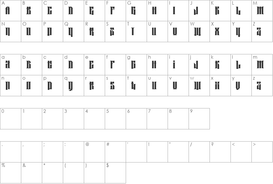 Kolja font character map preview