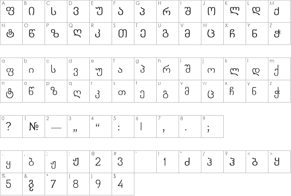 Kolkhety font character map preview