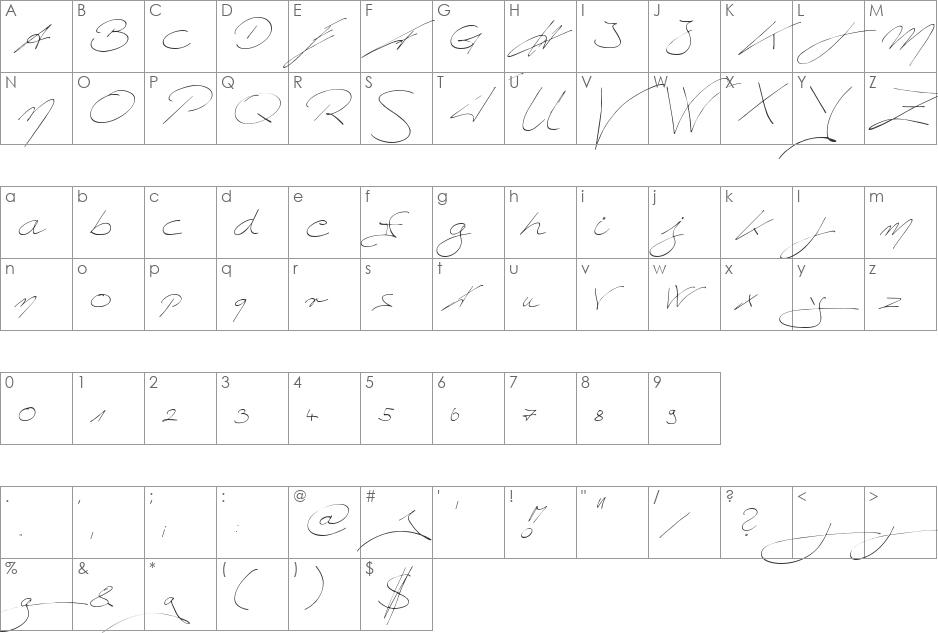 Koller Font font character map preview