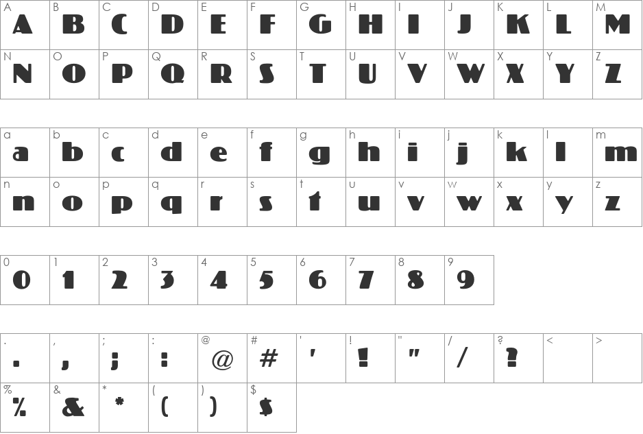 Koloss CG font character map preview