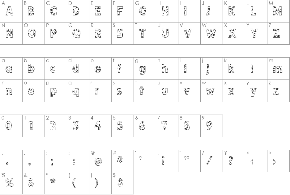 KolSpotted font character map preview