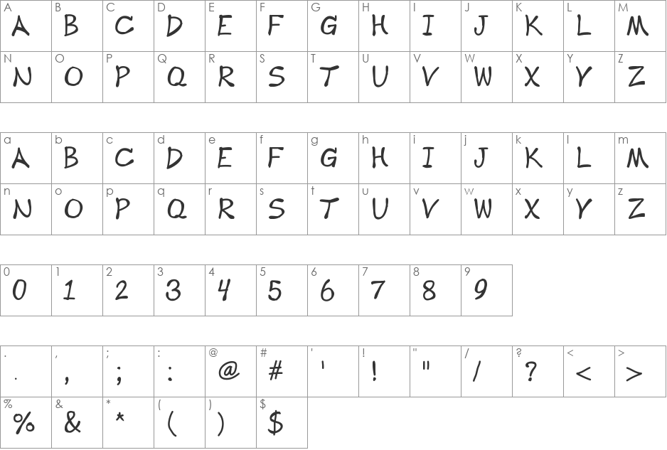 Komik font character map preview