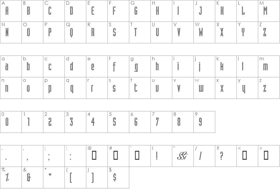 AssemblyOutlineAlternateSSK font character map preview