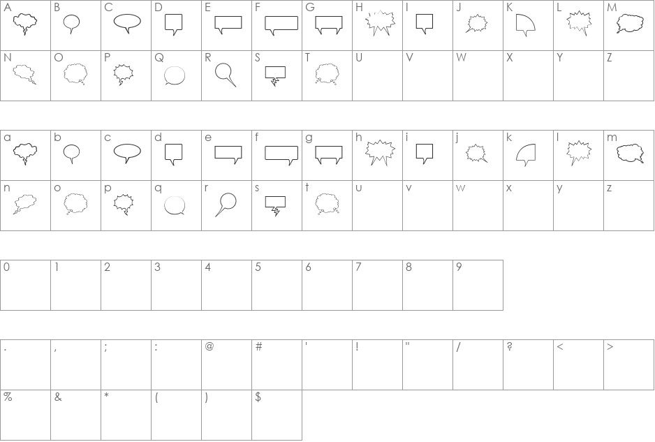 Komika Bubbles font character map preview