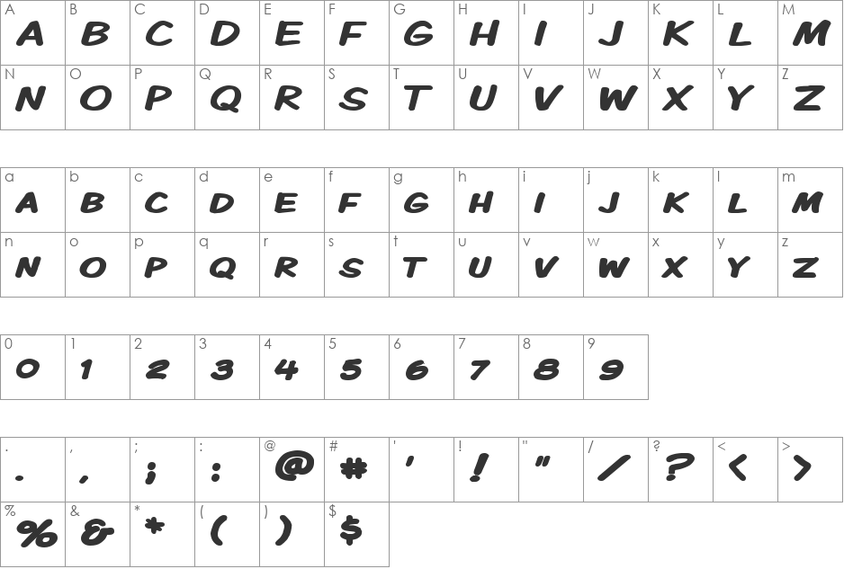 Komika Display Kaps Wide font character map preview