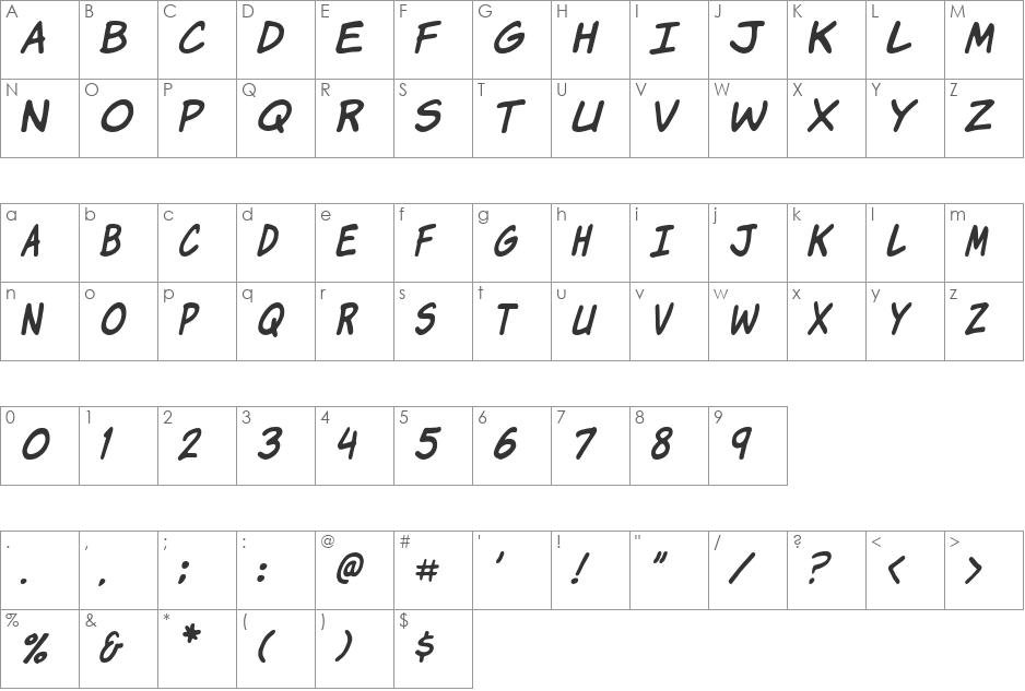 Komika Jam font character map preview