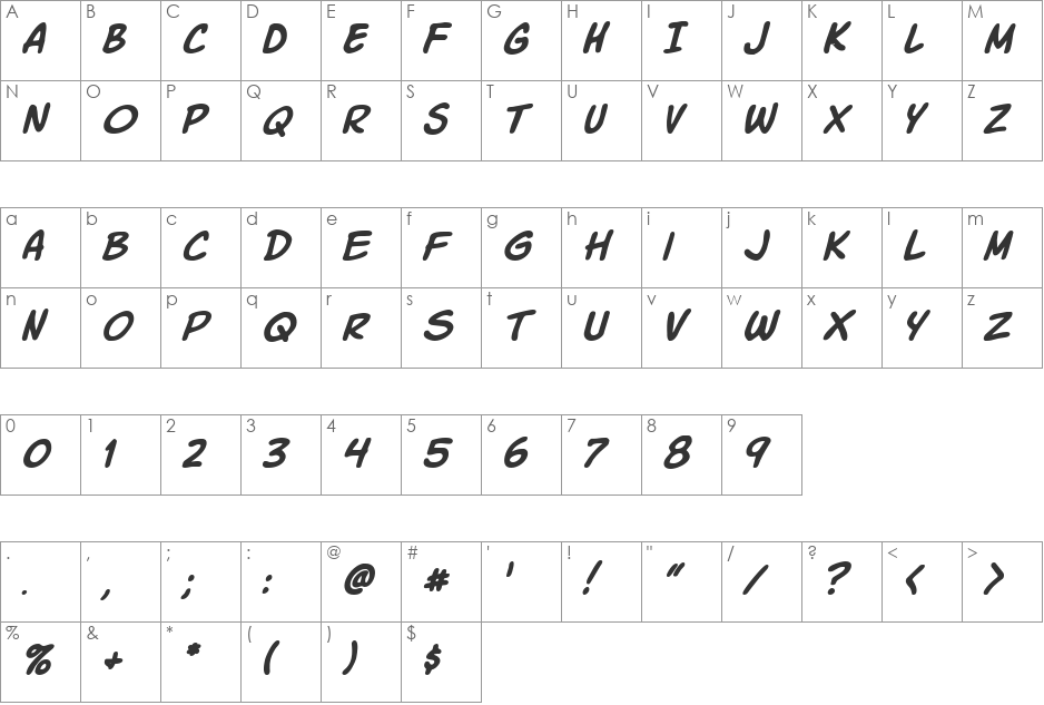 Komika Slick font character map preview