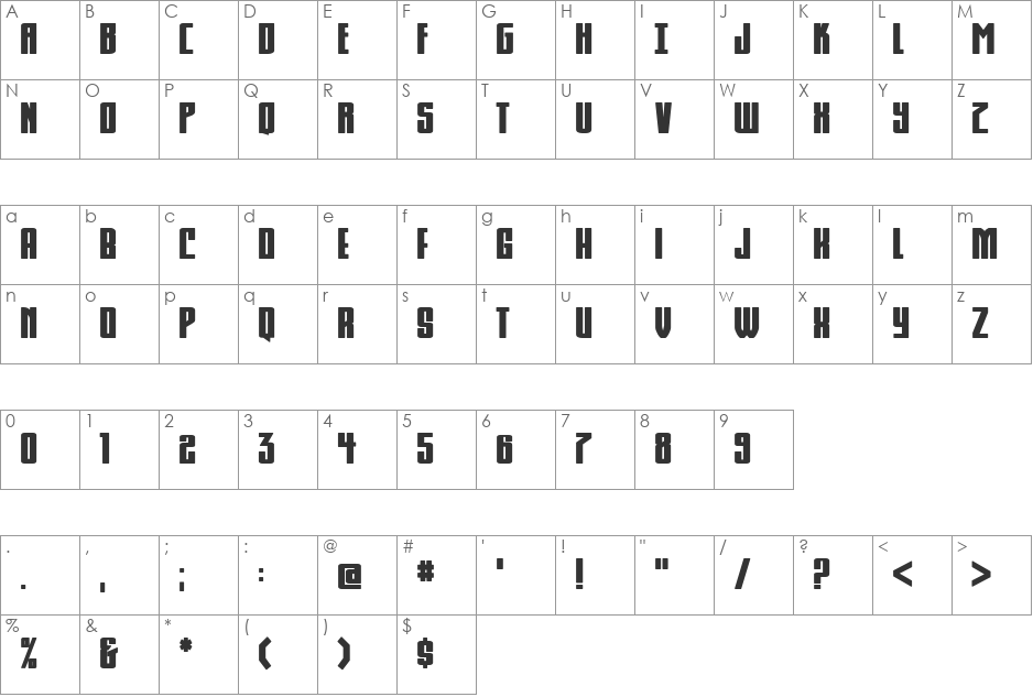 Komikahuna font character map preview