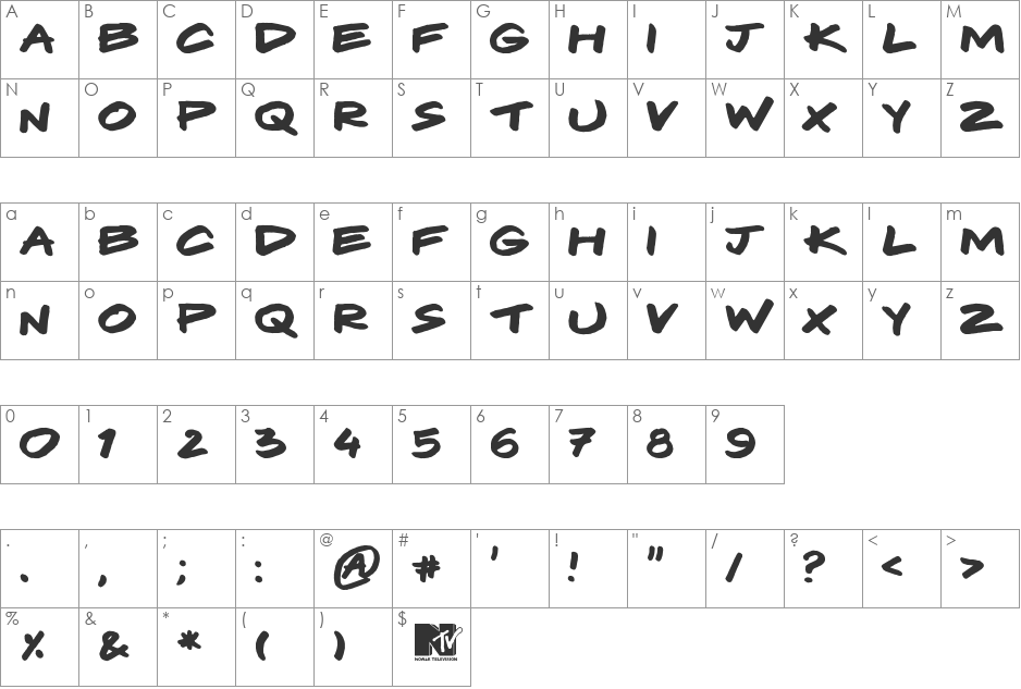 Komix font character map preview