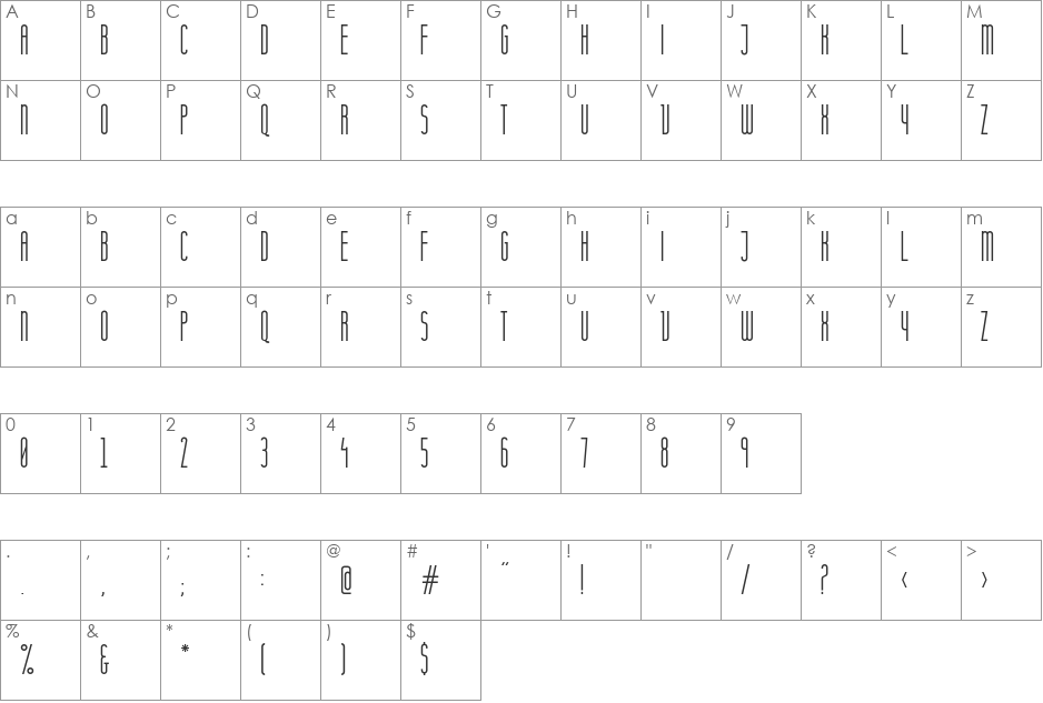Komoda font character map preview
