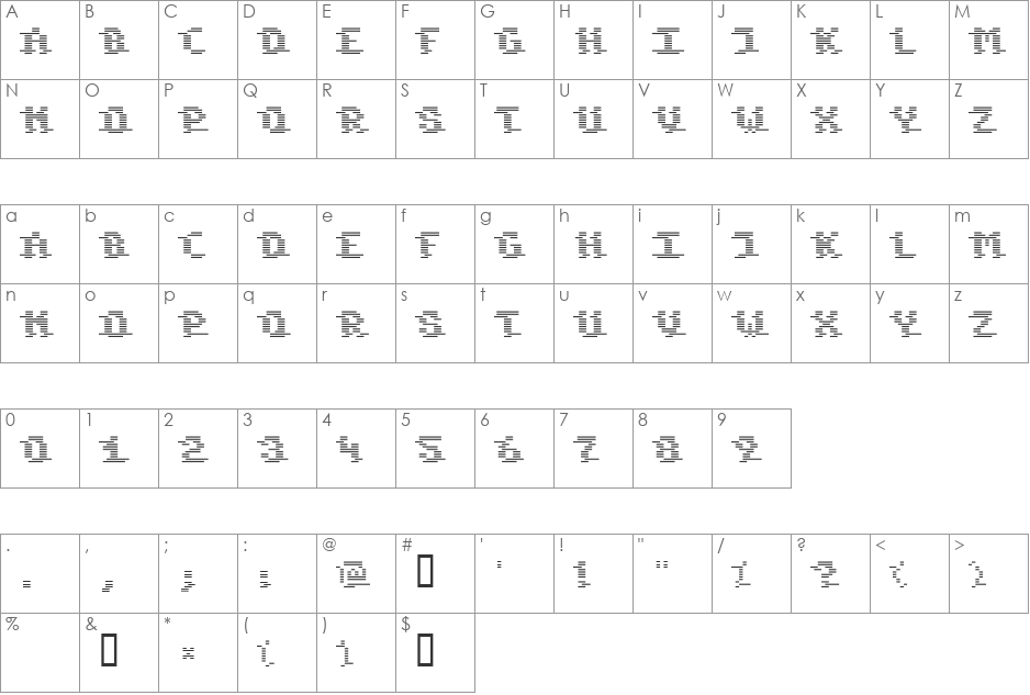 Komodore font character map preview