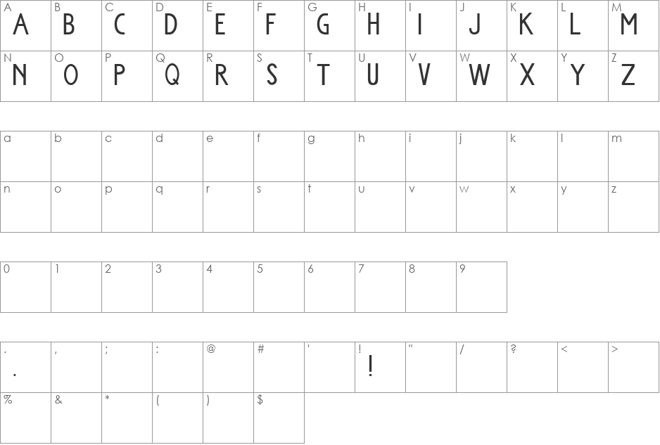 Komorebi font character map preview