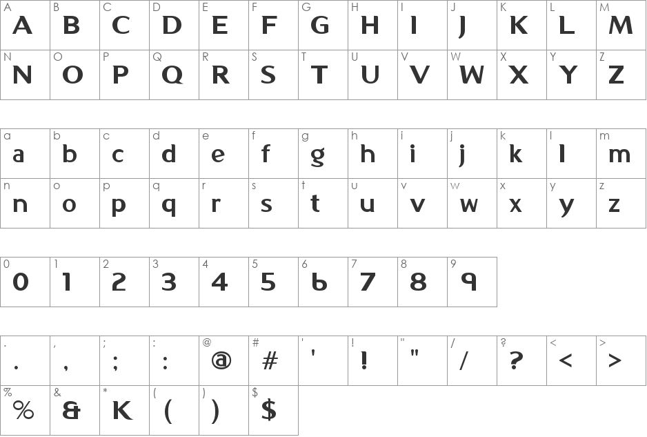 Konami font character map preview