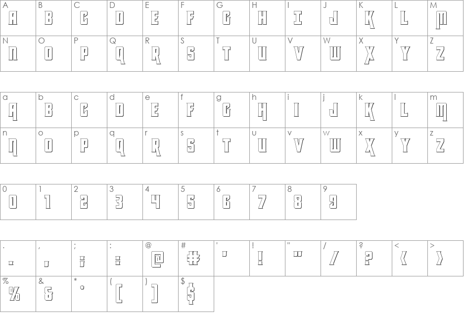 Kondor 3D font character map preview