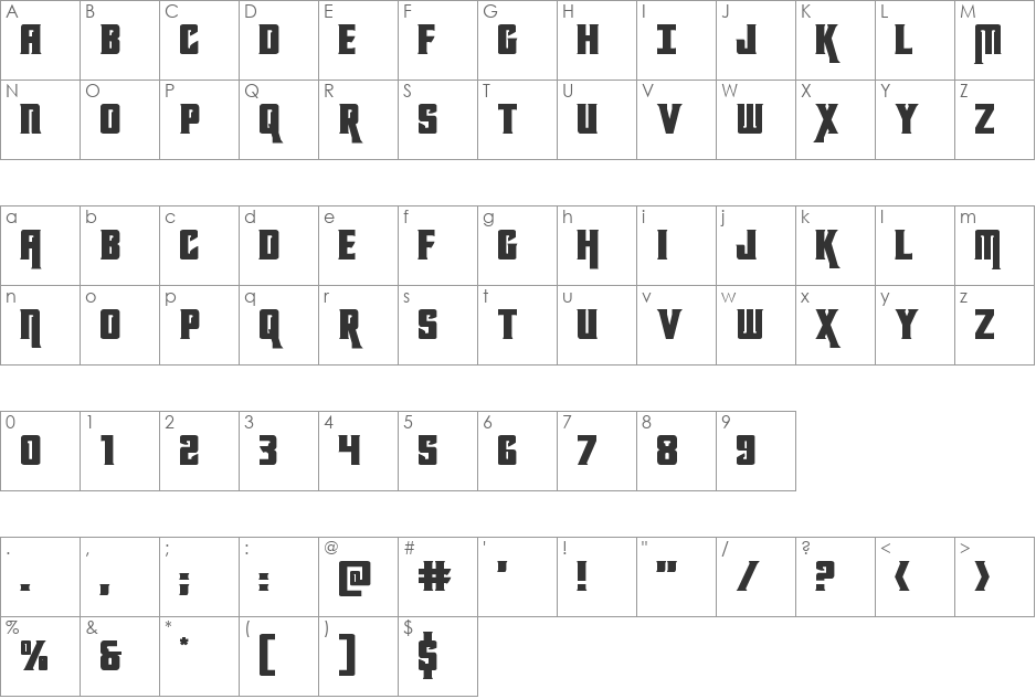 Kondor Expanded font character map preview