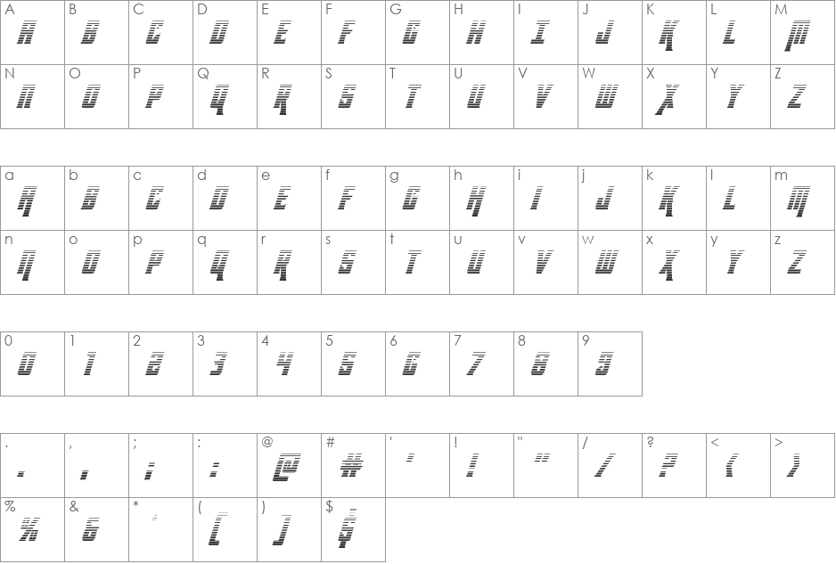 Kondor Gradient Italic font character map preview