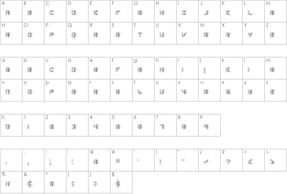 Konector O1 (BRK) font character map preview