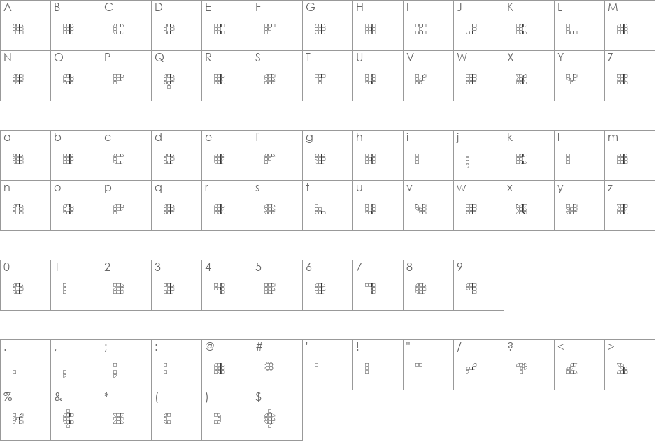 Konector O1 BRK font character map preview
