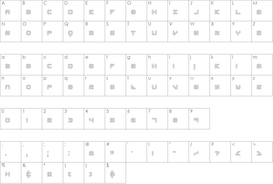 Konector O2 (BRK) font character map preview