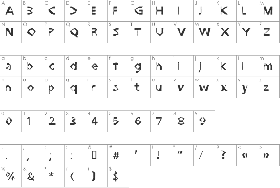 Assuri font character map preview