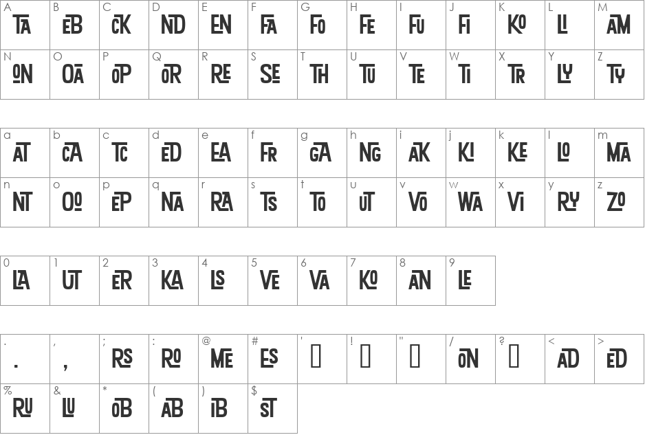 KonTikiAlohaLigaturesJF font character map preview