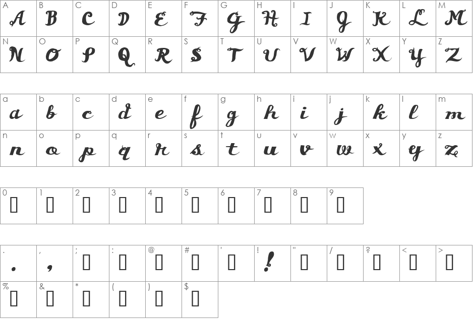 Asswipe font character map preview