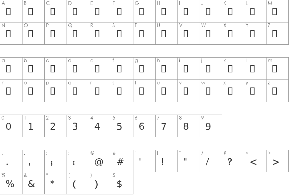 Koodak font character map preview