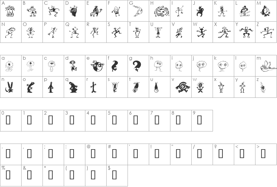 Kooksters font character map preview
