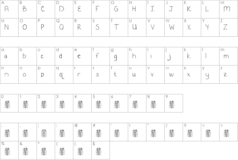 Kooky Kieran (Demo) font character map preview