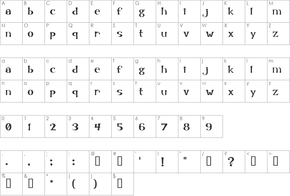 KookyLower font character map preview