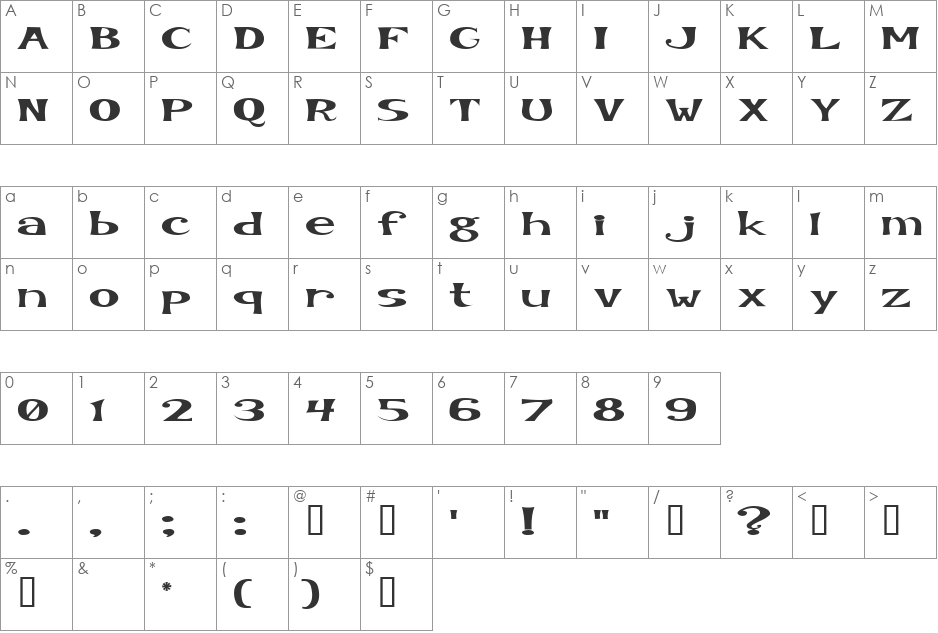 KookySquat font character map preview