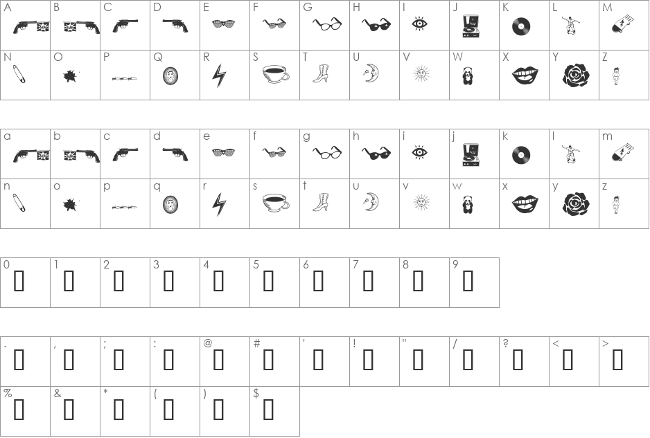 Kool Ding font character map preview