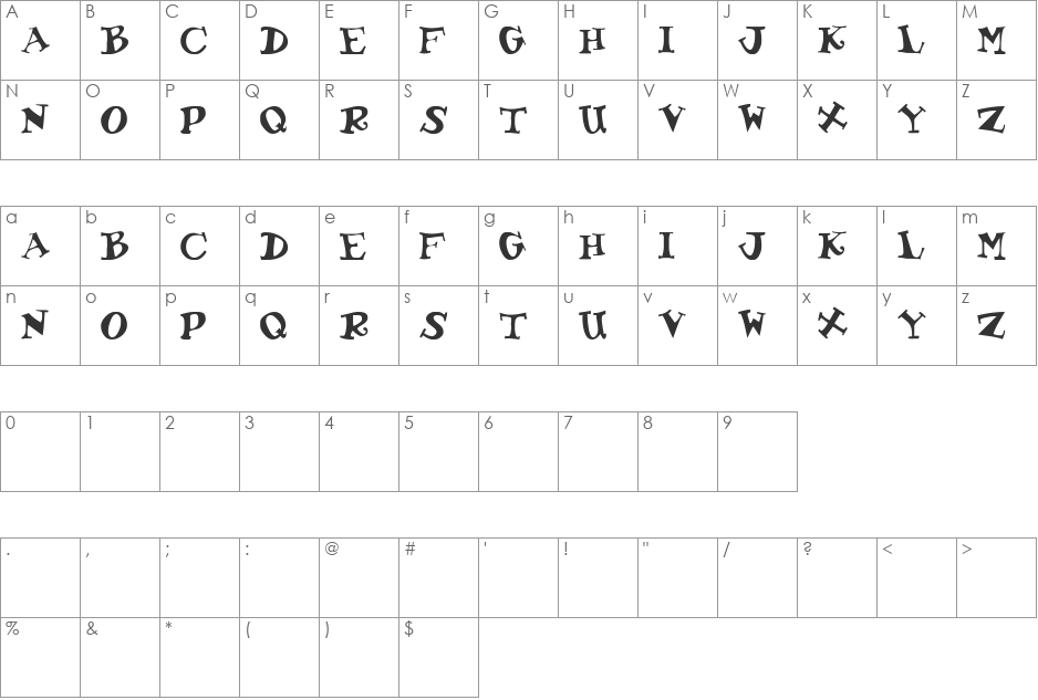 KoolKapsDisplay font character map preview