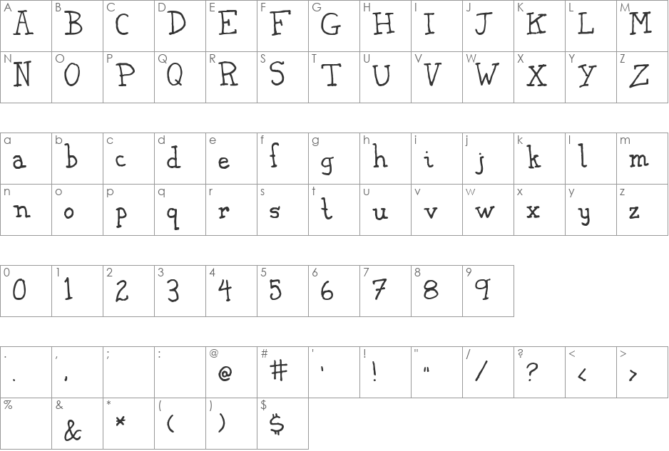 KooRear font character map preview