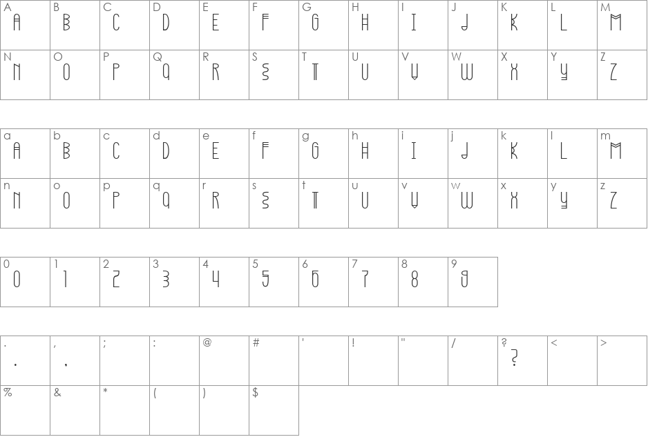Kopleng font character map preview